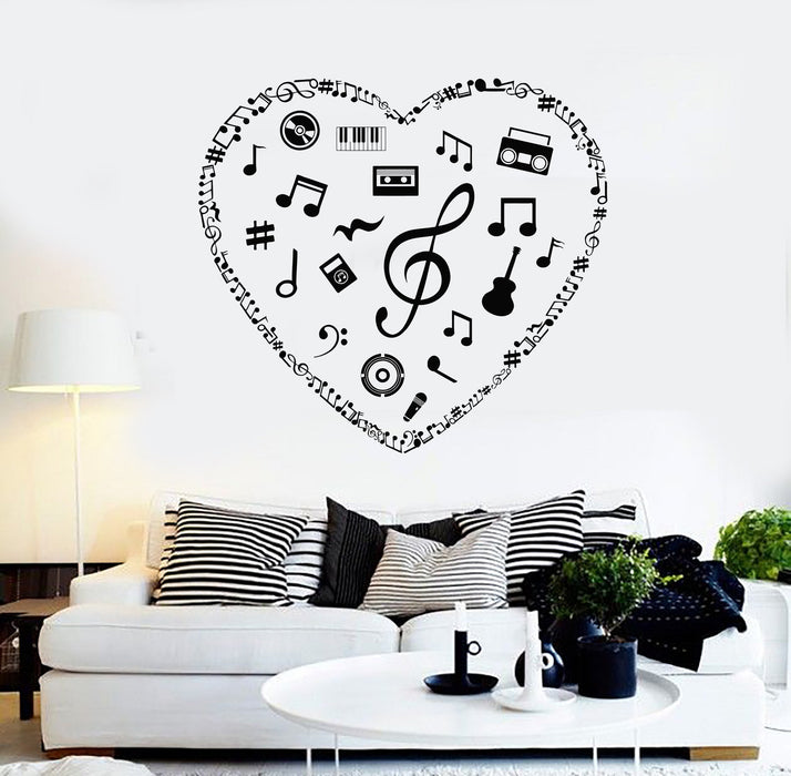 Vinyl Wall Decal Musical Heart Music Art Love Room Stickers Mural Unique Gift (ig4384)
