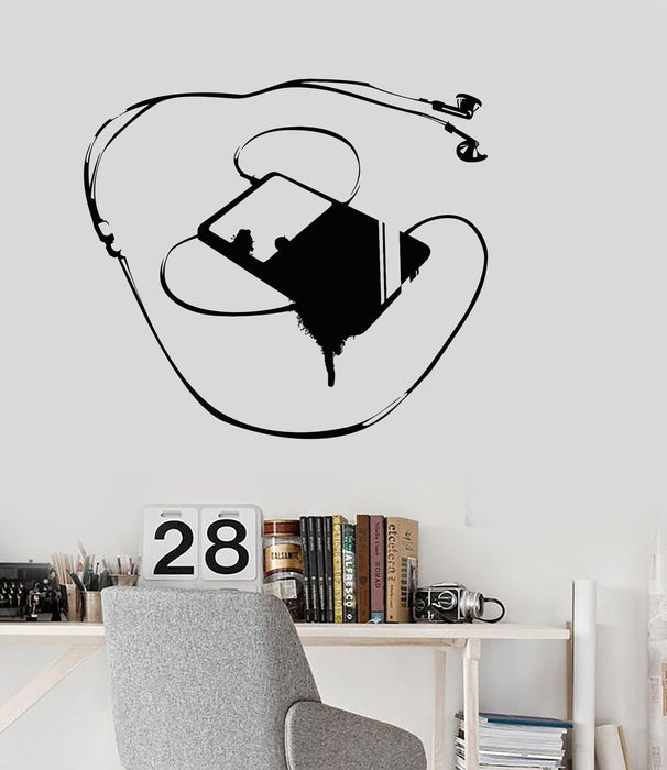 Wall Decal Music Player for Teens Room Headphones Art Vinyl Stickers Unique Gift (ig2807)