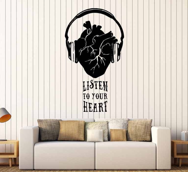 Vinyl Wall Decal Musical Heart Headphones Music Quote Stickers Unique Gift (ig4568)