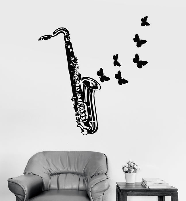 Vinyl Wall Decal Saxophone Jazz Musical Instrument Store Butterflies Stickers Unique Gift (1747ig)