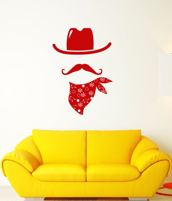 Vinyl Wall Decal Cowboy Costume Hat Mustache Stickers (3574ig)
