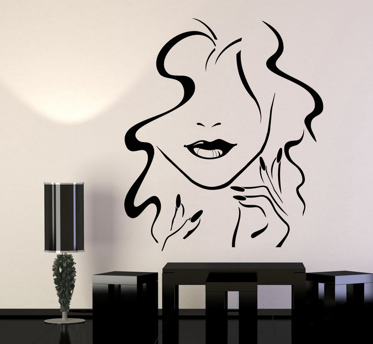 Vinyl Wall Decal Beauty Hair Salon Girl Lips Nails Makeup Stickers Unique Gift (1121ig)