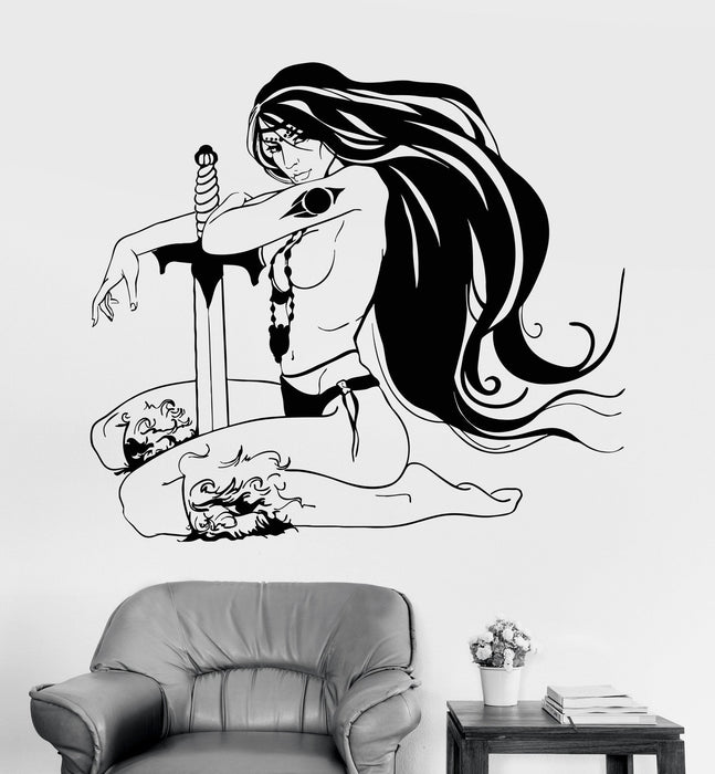 Виниловая наклейка на стену Девушка-воин с мечом Обнаженное сексуальное тело Наклейки Уникальный подарок (1224ig)