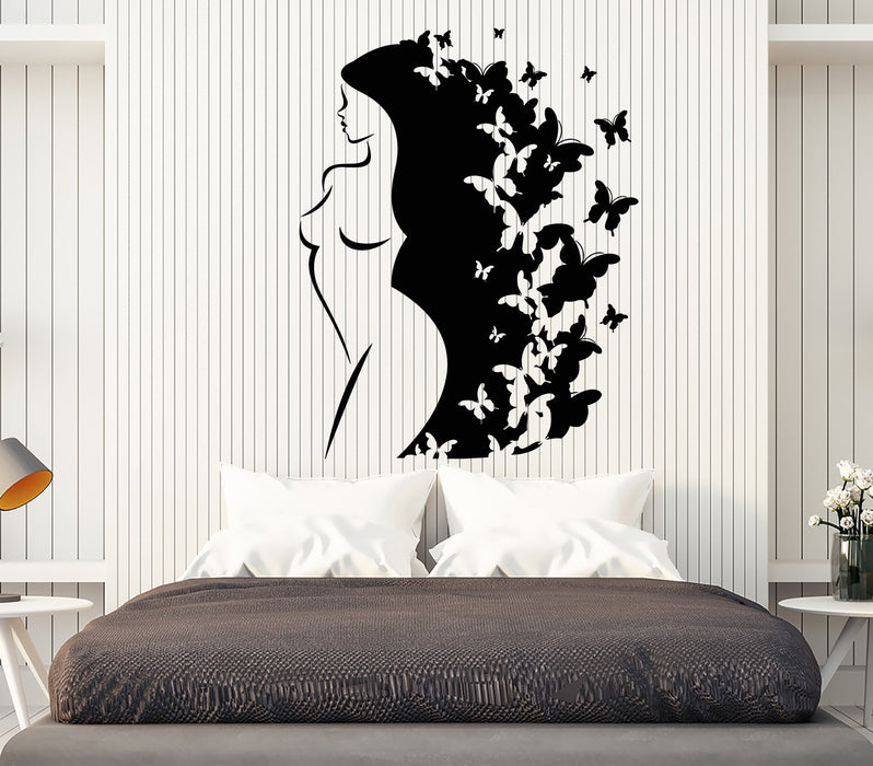 Vinyl Wall Decal Naked Abstract Girl Long Hair Butterfly Art Decor Stickers Unique Gift (2043ig)
