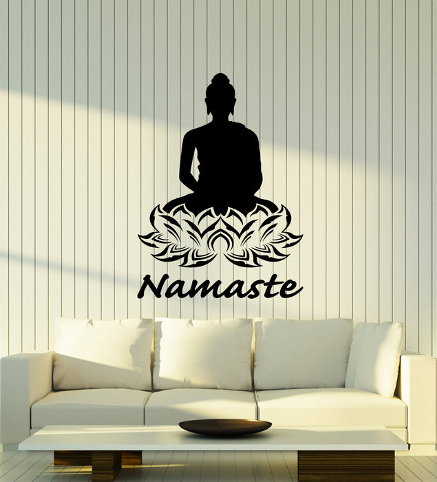 Vinyl Wall Decal Namaste Hinduism Buddha Lotus Flower Meditation Room Stickers (3198ig)