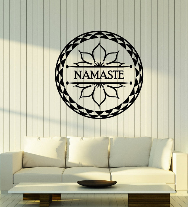 Autocollant mural en vinyle avec logo du centre de méditation et de yoga en forme de fleur de lotus Namaste (2667ig)
