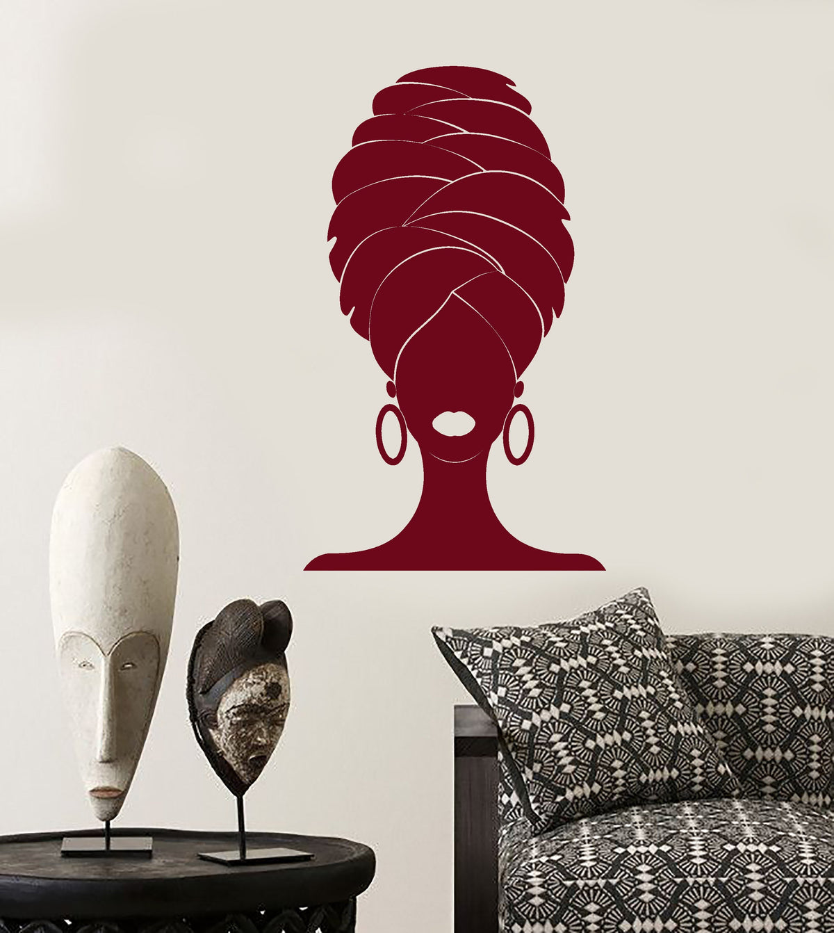 Vinyl Wall Decal Abstract African Woman In Turban Black Lady Stickers ...