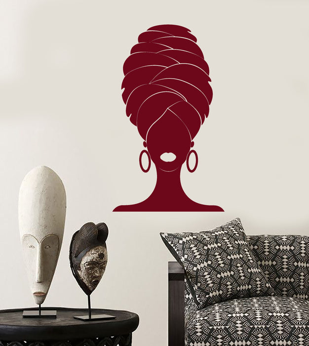 Vinyl Wall Decal Abstract African Woman In Turban Black Lady Stickers (2946ig)