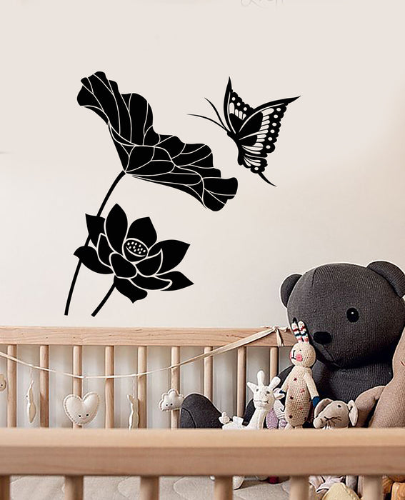 Vinyl Wall Decal Flowers Butterfly Bud Children's Room Stickers (3282ig)