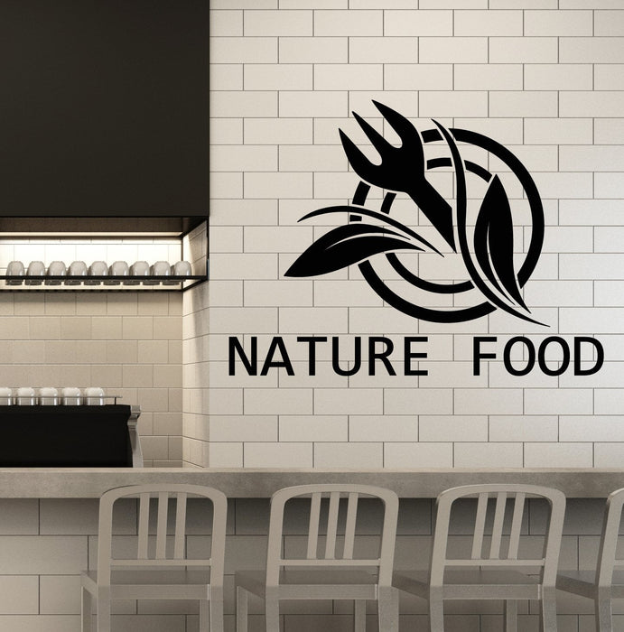 Vinyl Wall Decal Natural Food Logo Word Fork For Cafe Restaurant Stickers (2357ig)