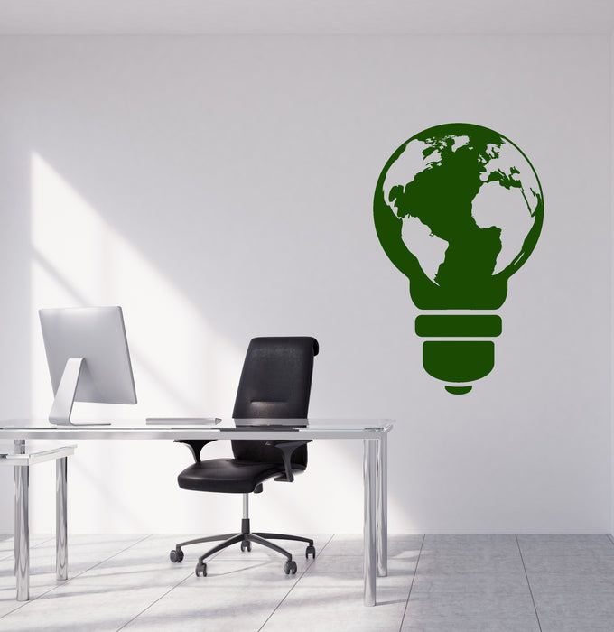 Vinyl Wall Decal Planet Earth Protection of Nature Creative Idea Light Bulb Stickers (4126ig)