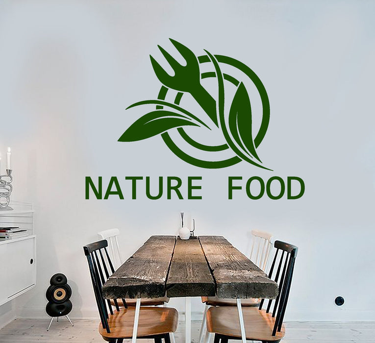 Vinyl Wall Decal Natural Food Logo Word Fork For Cafe Restaurant Stickers (2357ig)