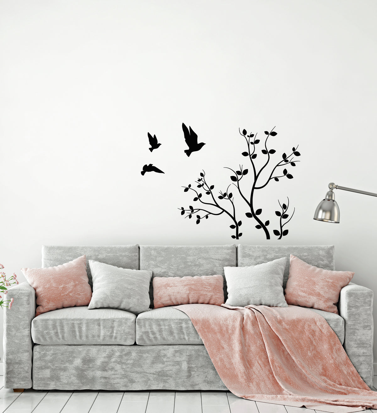 Vinyl Wall Decal Nature Tree Branch Flying Birds Bedroom Decor Sticker