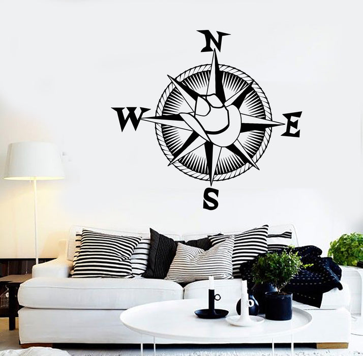 Vinyl Wall Decal Cowboy Hat Compass Nautical Travel Western Style Stickers Unique Gift (1476ig)