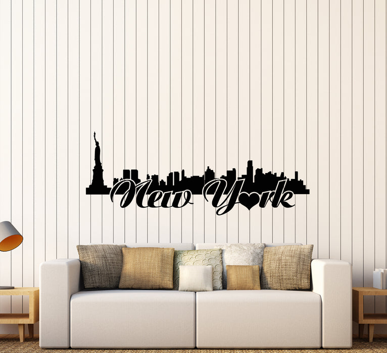 Vinyl Wall Decal New York City Word Logo Silhouette Statue Of Liberty Stickers (3661ig)