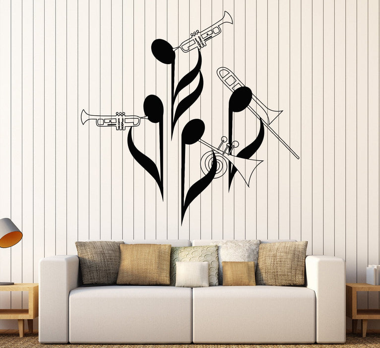 Vinyl Wall Decal Notes Musicians Orchestra Wind instrument Trumpet Tuba Stickers Unique Gift (758ig)