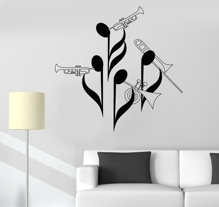 Vinyl Wall Decal Notes Musicians Orchestra Wind instrument Trumpet Tuba Stickers Unique Gift (758ig)
