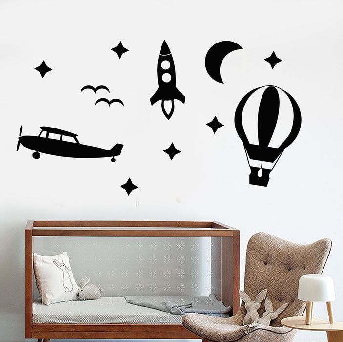 Vinyl Wall Decal Toys Air Balloon Rocket Plane Sky Children's Room Design Stickers Unique Gift (1159ig)