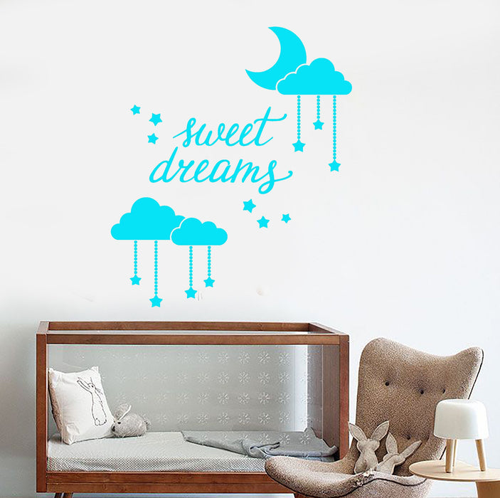 Vinyl Wall Decal Sweet Dream Words Moon Stars Decor For Nursery Stickers Unique Gift (1678ig)