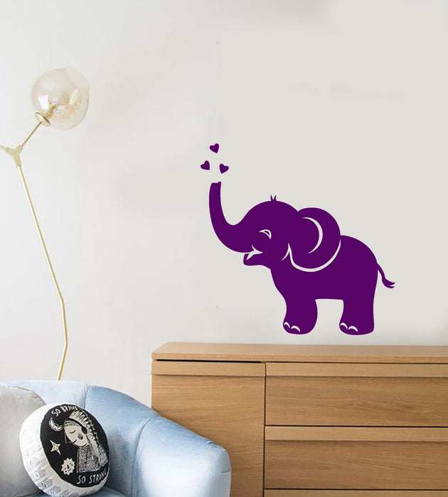 Vinyl Wall Decal Baby Elephant Hearts Decor For Kids Room Stickers (3737ig)