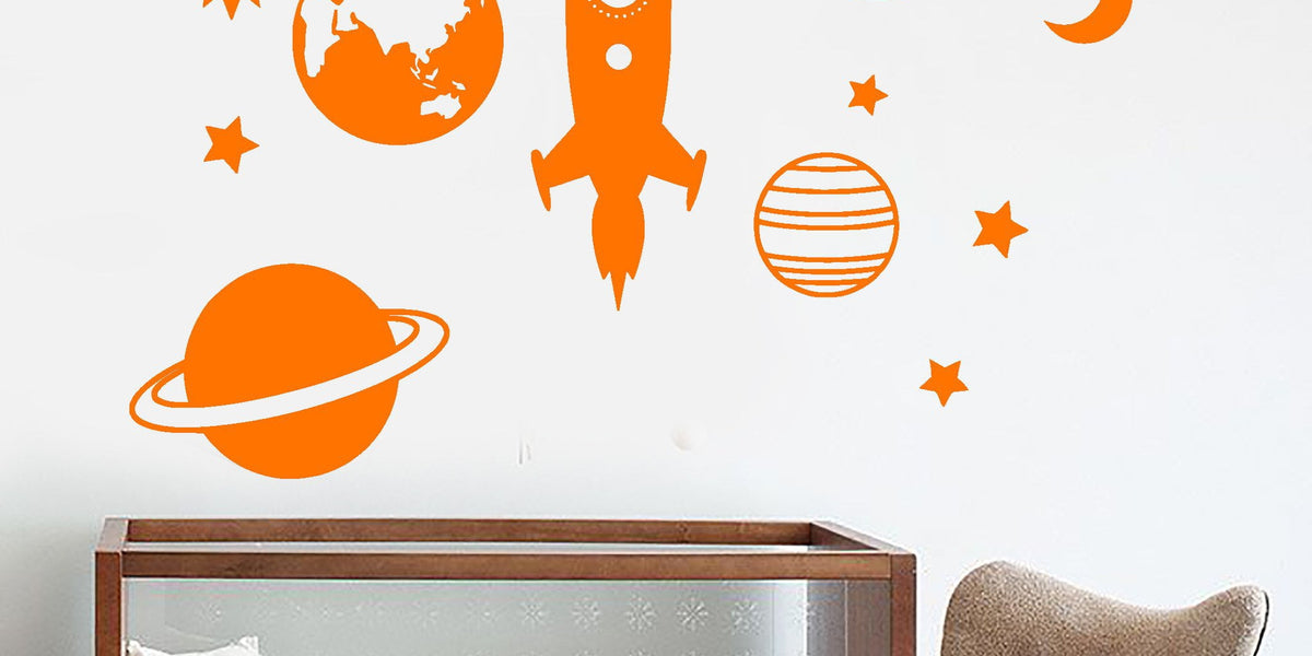 Vinyl Wall Decal Space Rocket Planet Stars Children's Room Decor Stick ...
