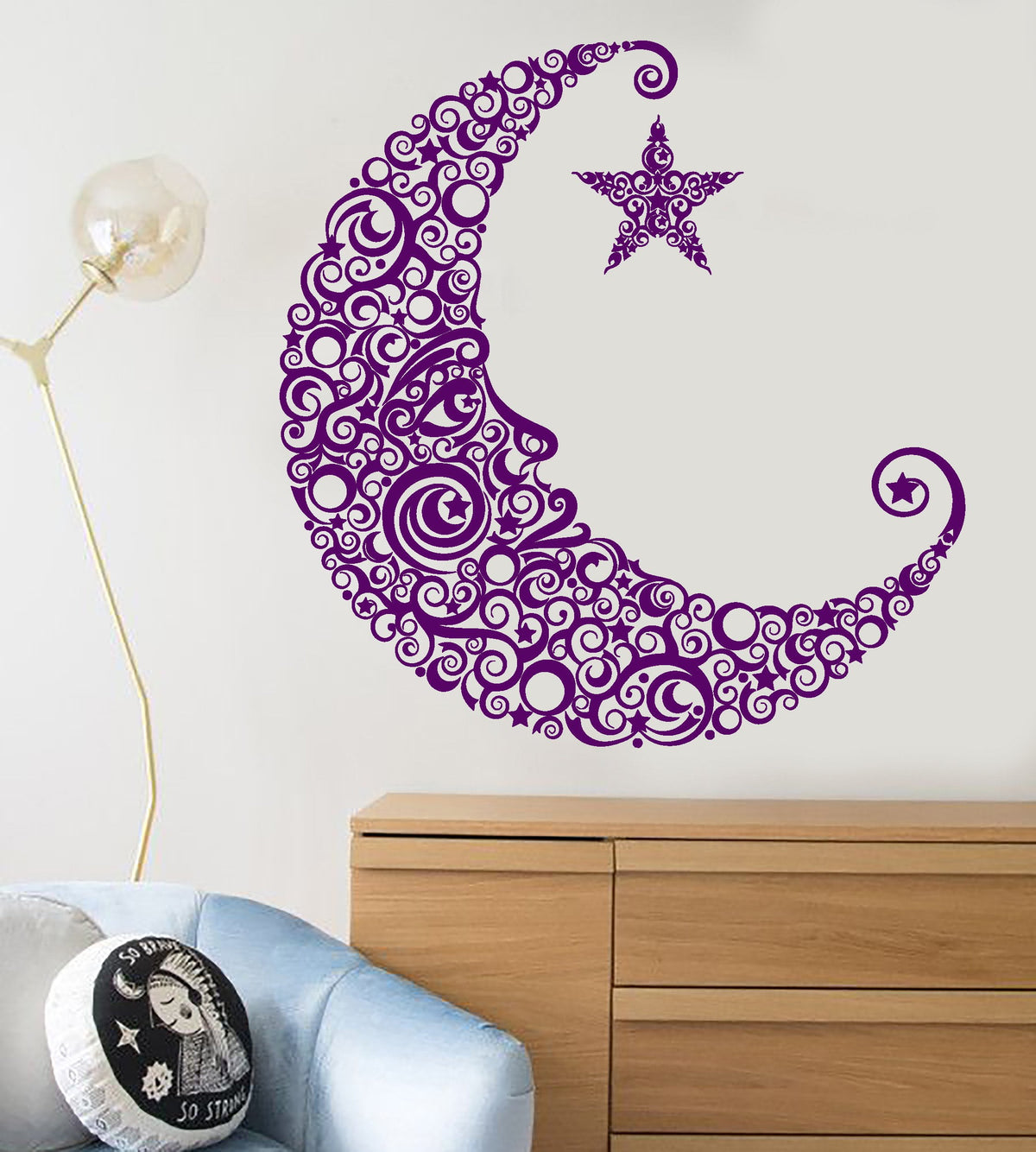 Vinyl Wall Decal Moon Face Star Art Decor Children's Room Stickers Uni ...