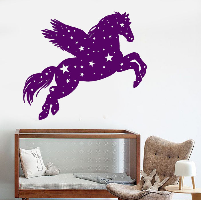 Vinyl Wall Decal Pegasus Fantastic Beast Fairy Tale Nursery Star Stickers Unique Gift (1041ig)
