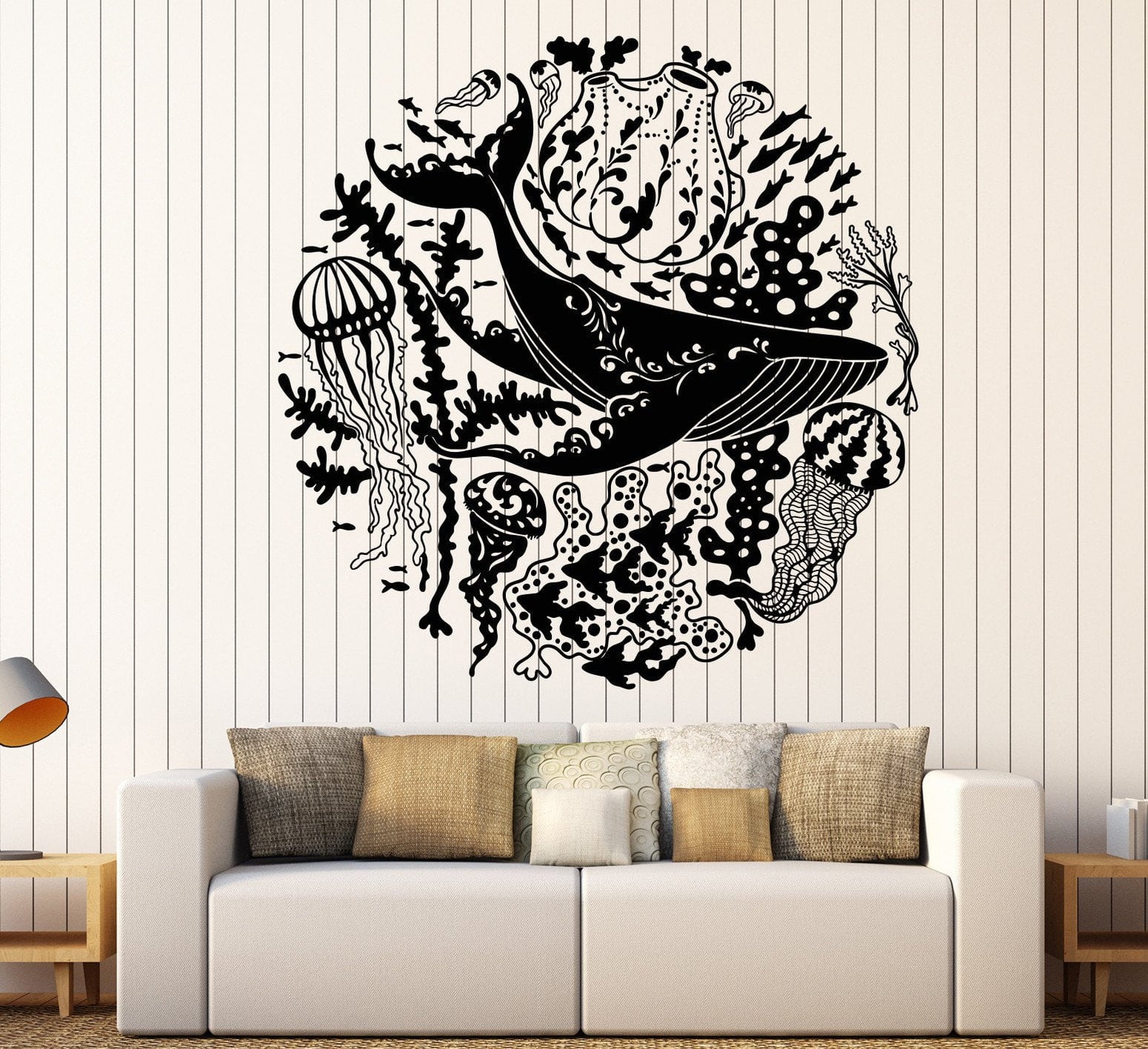Vinyl Wall Decal Blue Whale Sea Ocean Animals Jellyfish Marine Style S ...
