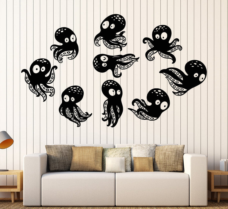 Vinyl Wall Decal Little Funny Octopus Sea Ocean Animal Nursery Stickers Unique Gift (1194ig)