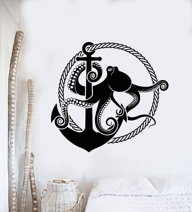 Vinyl Wall Decal Anchor Octopus Rope Nautical Style Marine Art Stickers Mural Unique Gift (ig4998)