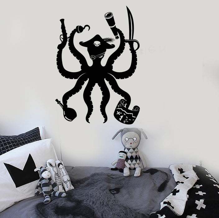 Vinyl Wall Decal Octopus Pirate Adventures Kids Room Stickers Unique Gift (ig4142)