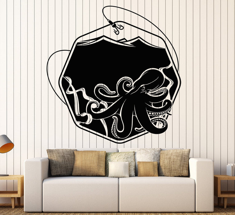 Vinyl Wall Decal Octopus Sea Fishing Ocean Animals Hook Stickers Unique Gift (1166ig)
