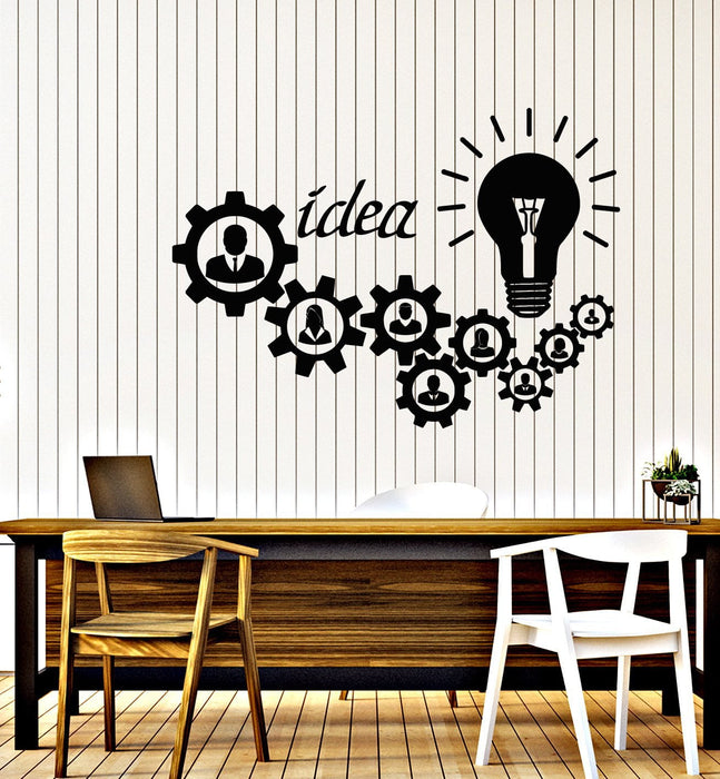 Vinyl Wall Decal Light Bulb Idea Decor For Office Worker Gears Stickers (2908ig)