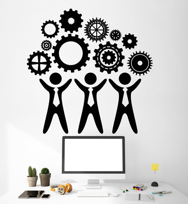 Vinyl Wall Decal Teamwork Office Decor Worker Gears Stickers Unique Gift (1256ig)