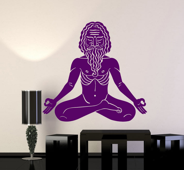 Vinyl Wall Decal Old Yogi Meditates Man Lotus Pose Yoga Hindu Hinduism Stickers Unique Gift (ig4868)