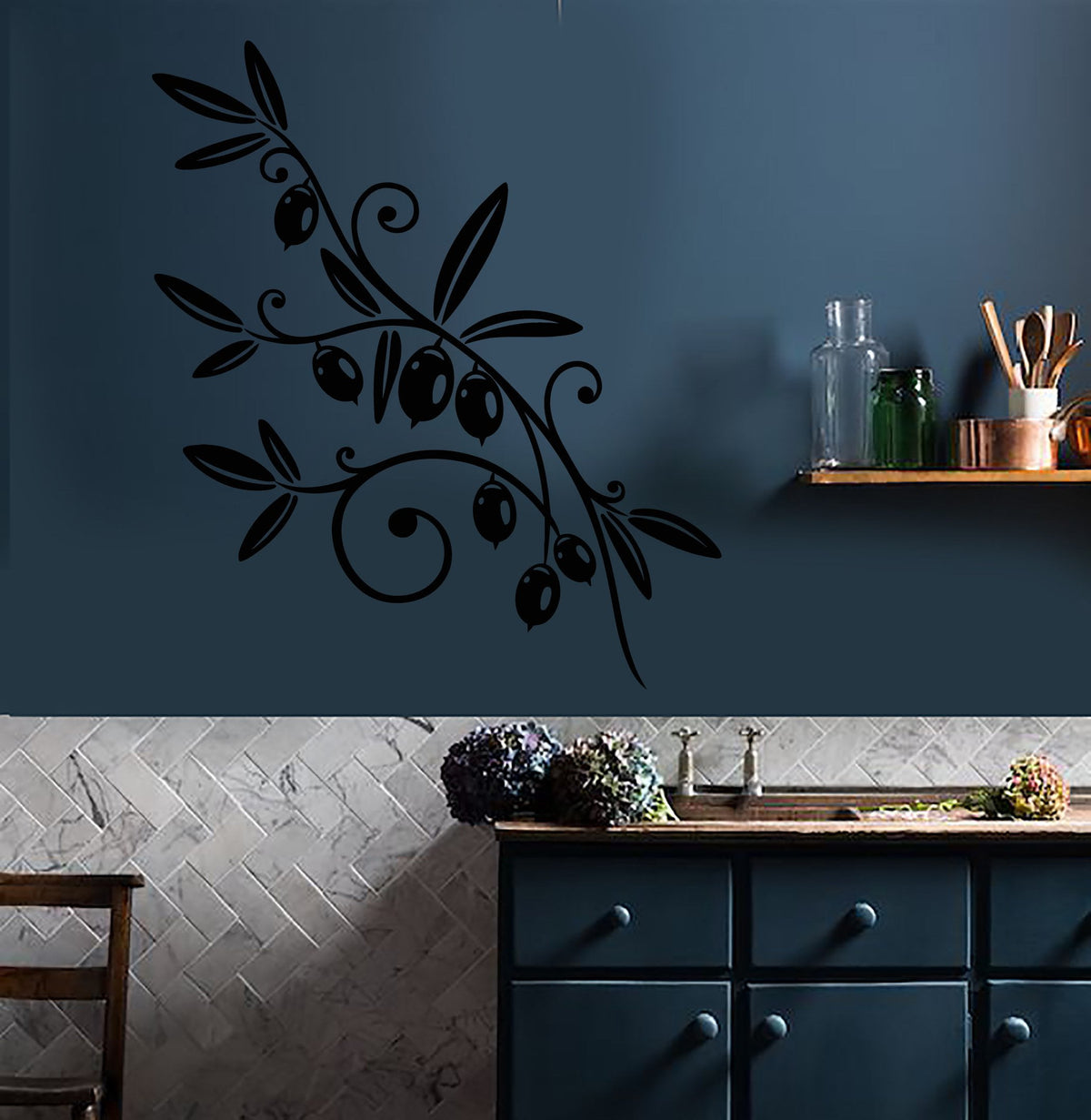 Vinyl Wall Decal Olive Branch Olives Food Plant For kitchen Stickers ...