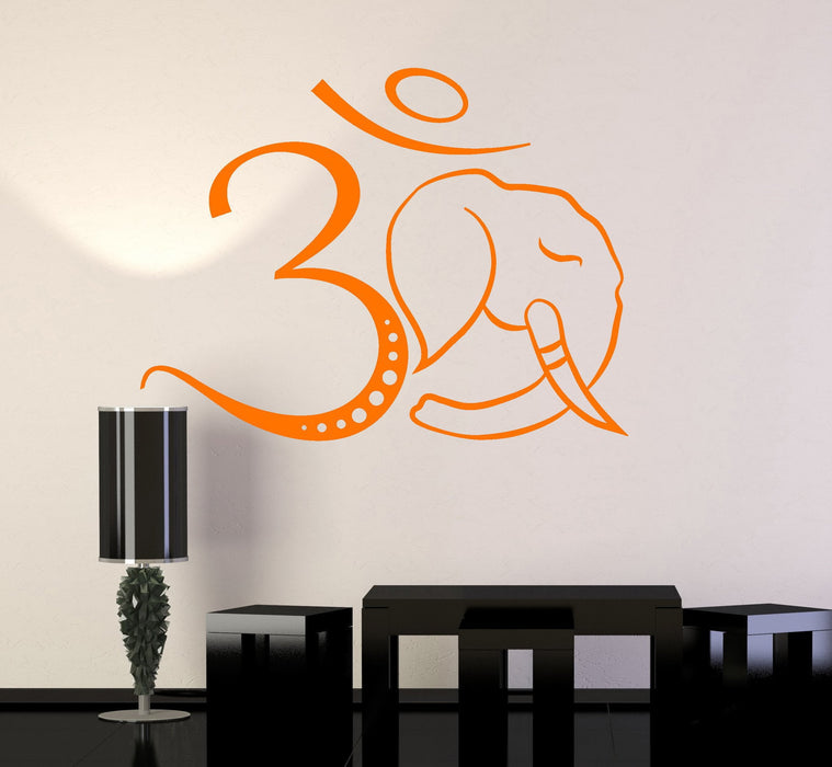 Vinyl Wall Decal Om Symbol Elephant Head Hinduism Hindu Stickers Unique Gift (ig4732)