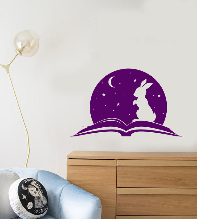 Vinyl Wall Decal Fairy Tale Open Book Magic Rabbit Baby Room Stickers (3864ig)