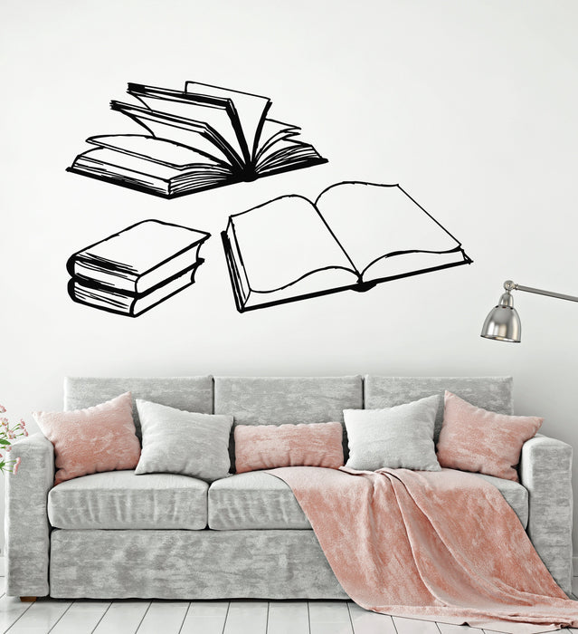 Vinyl Wall Decal Open Books Reading Room Library Bookworm Stickers Unique Gift (1965ig)