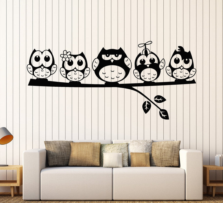 Vinyl Wall Decal Nursery Owls Branch Birds Animals Children's Playroom Stickers Unique Gift (929ig)