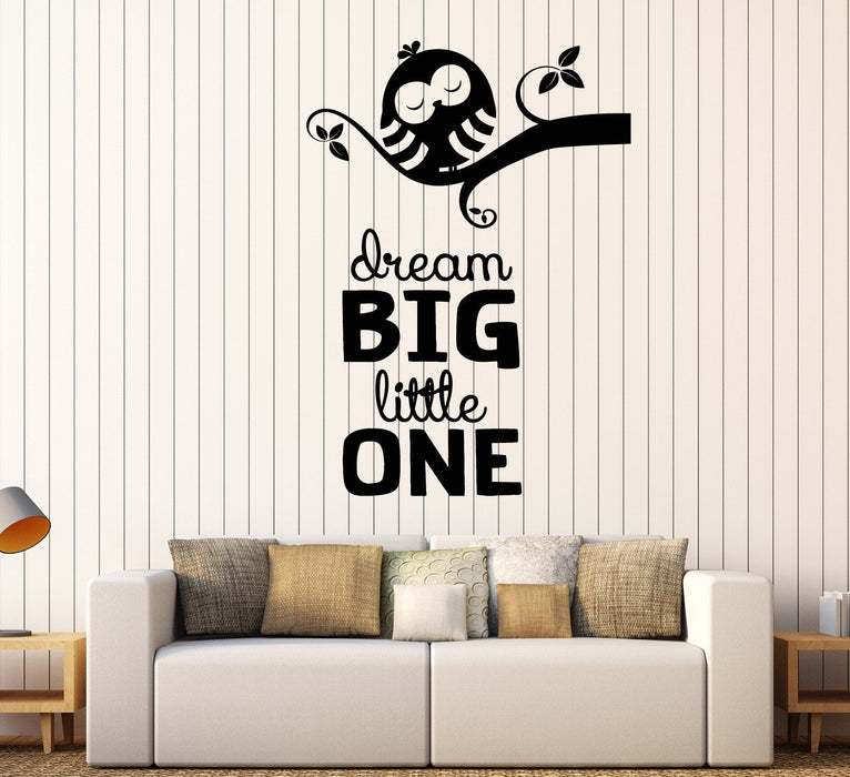 Vinyl Wall Decal Cartoon Bird Owl On Branch Quote Dream Stickers Unique Gift (1832ig)