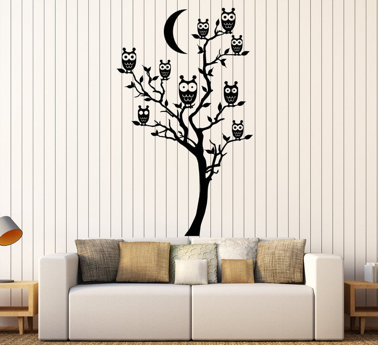 Vinyl Wall Decal Cartoon Fairy Tree Moon Owl Birds Stickers (2190ig)