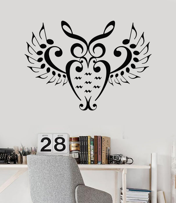 Vinyl Wall Decal Music Lover Owl Bird Notes Singer Nursery Musician Teenager Stickers Unique Gift (690ig)