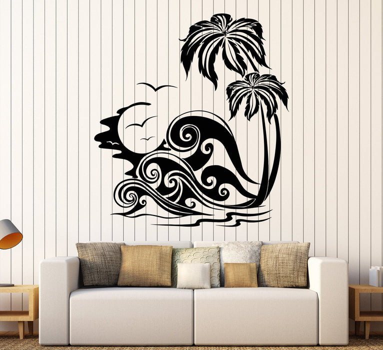 Vinyl Wall Decal Island Palm Beach Style Sunset Holidays Tree Stickers Unique Gift (704ig)