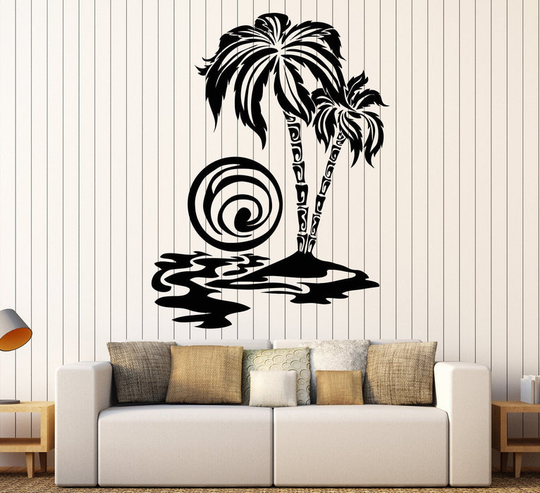 Vinyl Wall Decal Palm Tree Beach Sunset Summer Holidays Sun Sea Island Stickers Unique Gift (744ig)