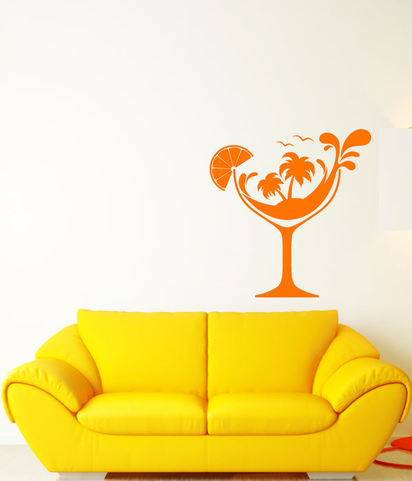Vinyl Wall Decal Beach Cocktail Party Bar Glass Palm Isle Stickers (3747ig)