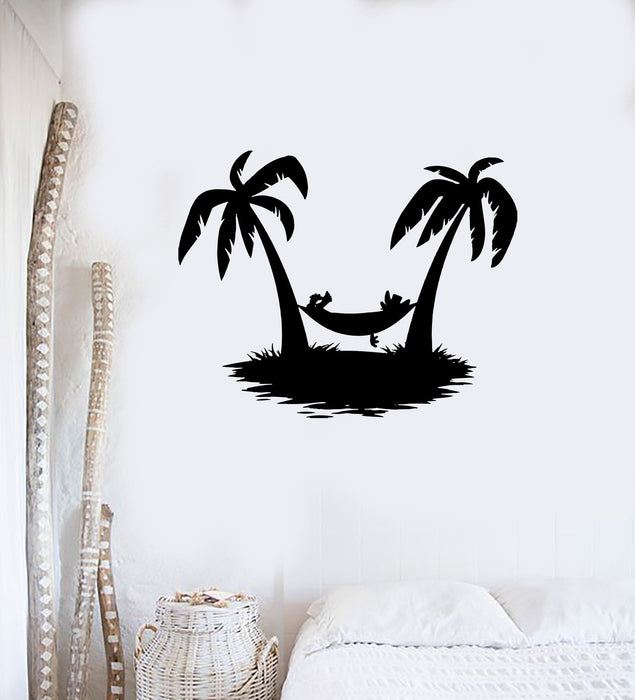 Wall Decal Beach Sand Sea Palms Resort Vacations Hammock Vinyl Stickers Unique Gift (ed199)