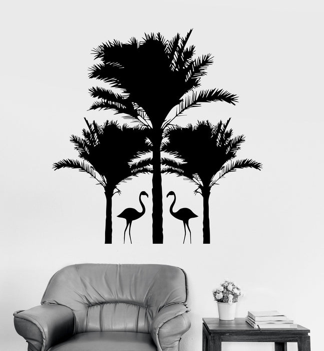 Vinyl Wall Decal Flamingo Palm Trees Animals Relax Stickers Mural Unique Gift (ig3381)