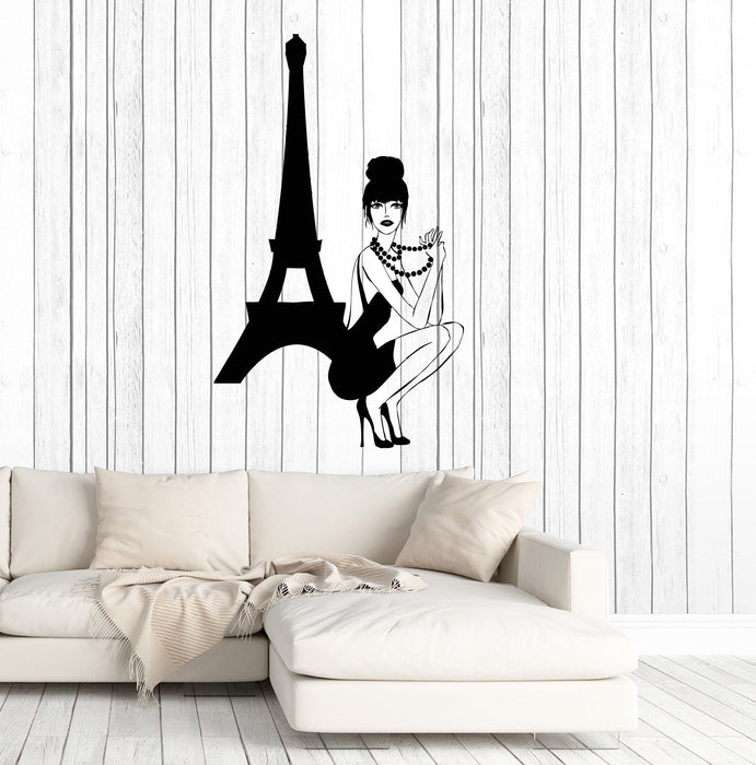 Vinyl Wall Decal Paris Girl In Dress France Romance Fashion Stickers Unique Gift (1565ig)