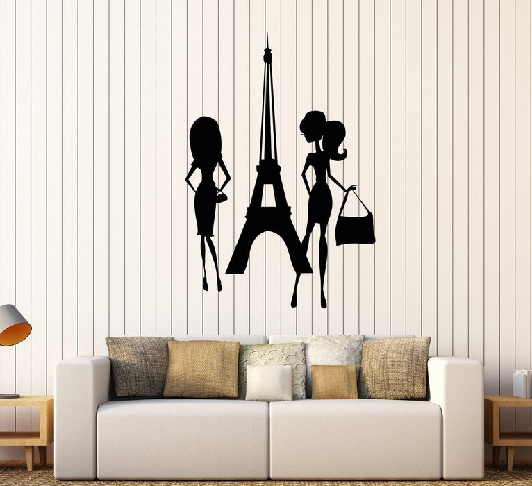 Vinyl Wall Decal Shopping Paris Woman Style Girls Eiffel Tower Stickers Unique Gift (424ig)